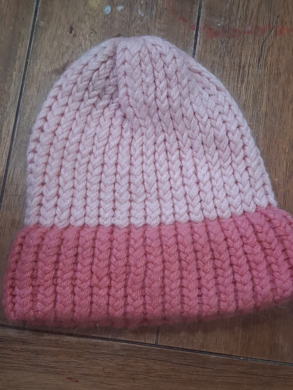 Kids Two-Tone Pink Knit Cuffed Beanie
